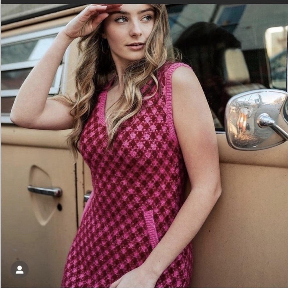 Zara Pink Checker Knit Midi Dress
